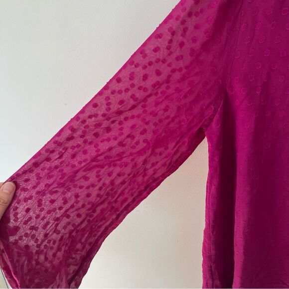 Kate Spade Fuchsia Purple 100% Silk Tie Neck Ruffle Dot Pattern Blouse - Picture 4 of 7